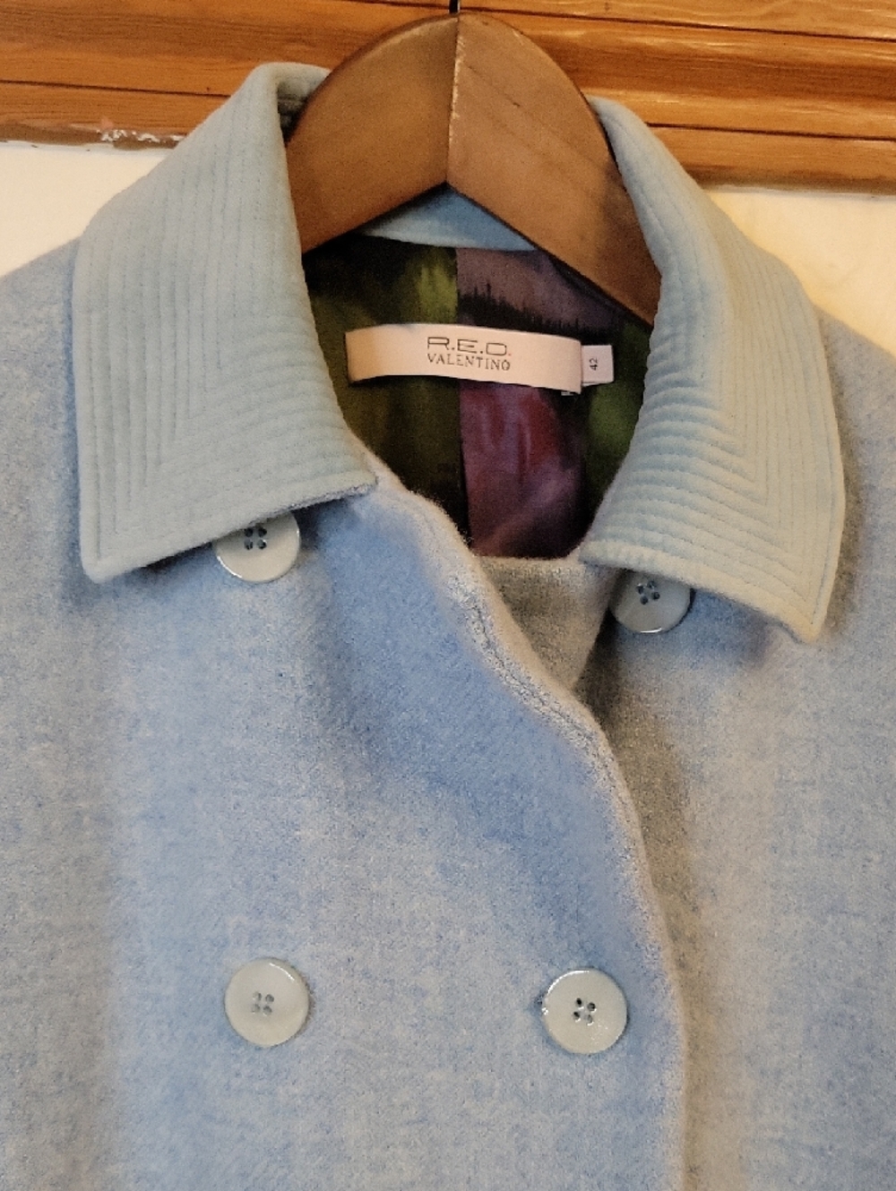RED Valentino‎ Light Blue Double-Breasted Wool Pea Coat - Picture 3 of 12